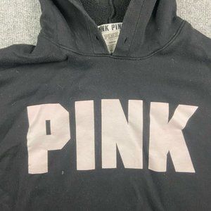 Victoria Secrets PINK Women's Cropped Hoodie Sweatshirt Spell Out Logo Black
